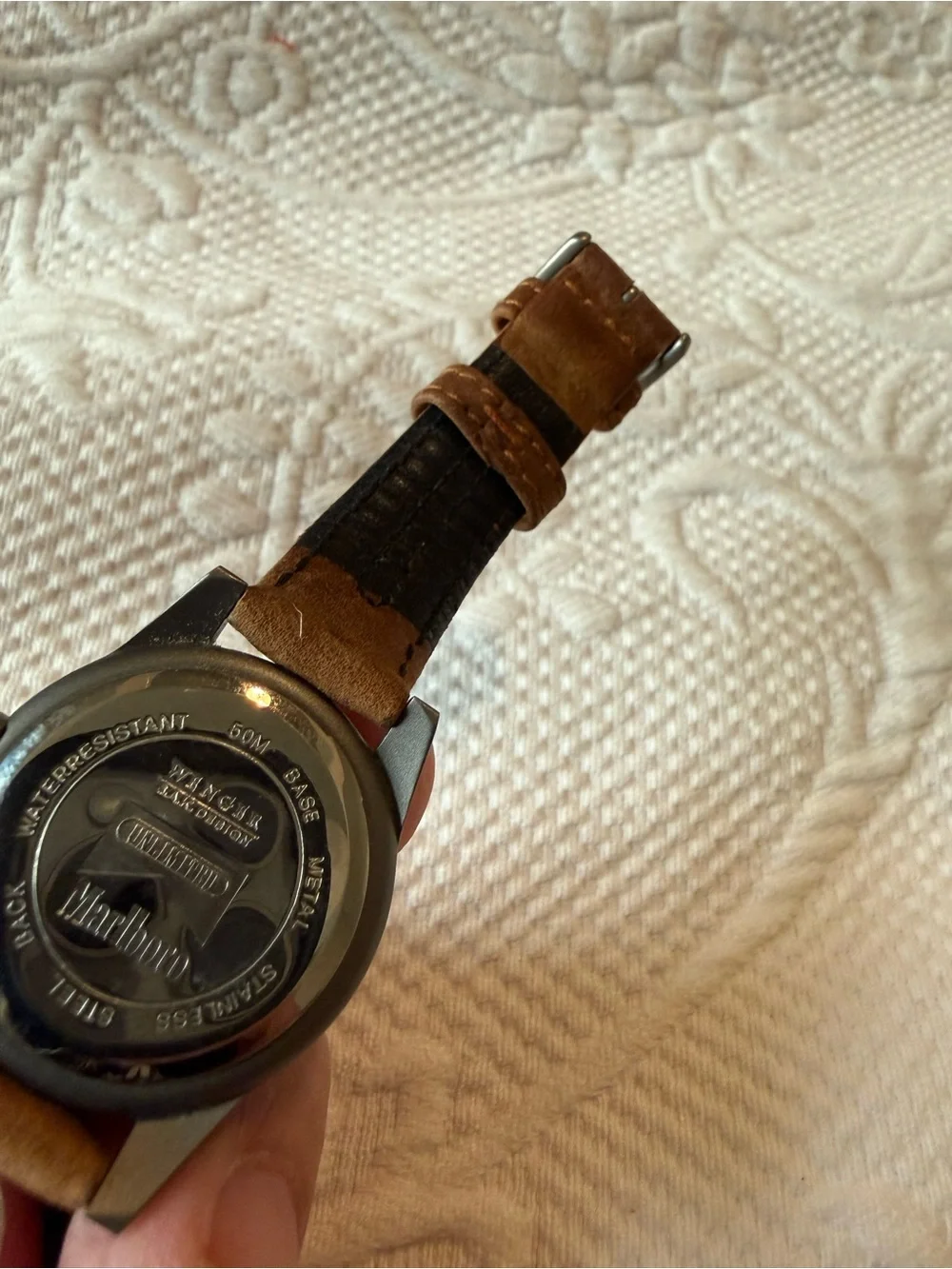 Swiss Brown Leather Strap Watch - Black Dial - Marlboro
